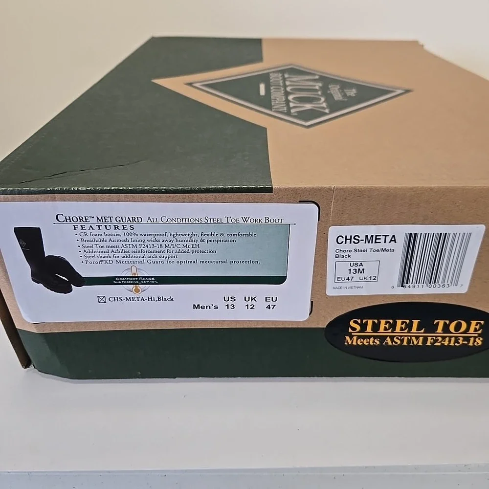 Muck Boot Chore‎ Classic Tall Steel Toe Men's Work Boot Metatarsal Guard Size 13